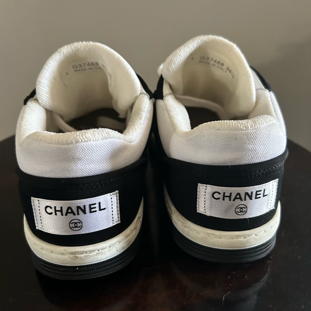 CHANEL Fabric Womens Logo Sneakers
6.5 Black White - Picture 3 of 14